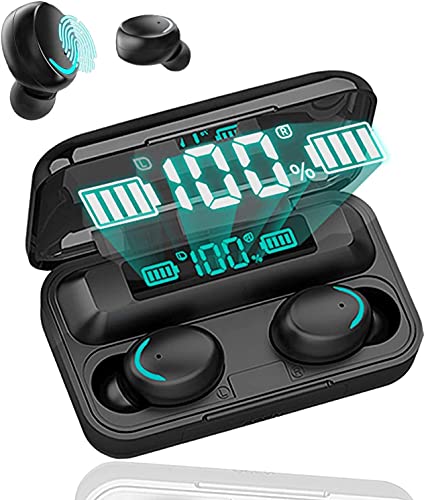 Auriculares inalámbricos Bluetooth 5.0 con reducción de Ruido, Auriculares Deportivos con IPX7, Auriculares estéreo Impermeables en el oído Integrado HD Mic Auriculares para Android e iOS (Negro)