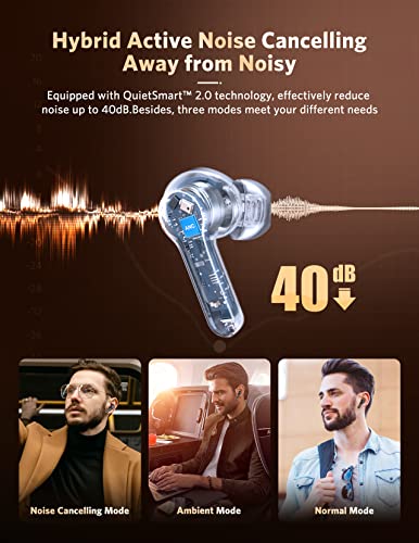 Auriculares inalámbricos, EarFun Air Pro 2 Hybrid Active Noise Cancelling, Bluetooth 5.2 con 6 mic,detección en la oreja, modo ambiente, carga inalámbrica,tiempo de reproducción 34H,control de volumen