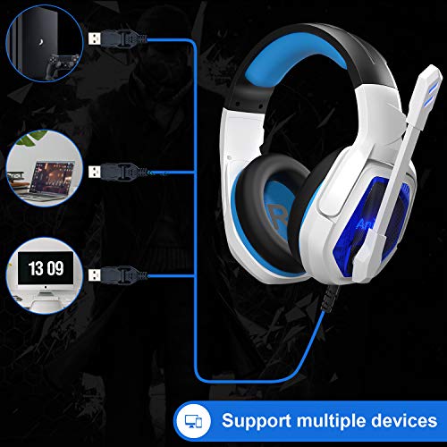 Auriculares para PC con micrófono Auriculares USB para PS4/Xbox one/Ordenador Auriculares para juegos con micrófono Orejeras de memoria blanda sobre el oído Auriculares USB