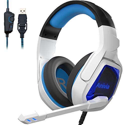 Auriculares para PC con micrófono Auriculares USB para PS4/Xbox one/Ordenador Auriculares para juegos con micrófono Orejeras de memoria blanda sobre el oído Auriculares USB