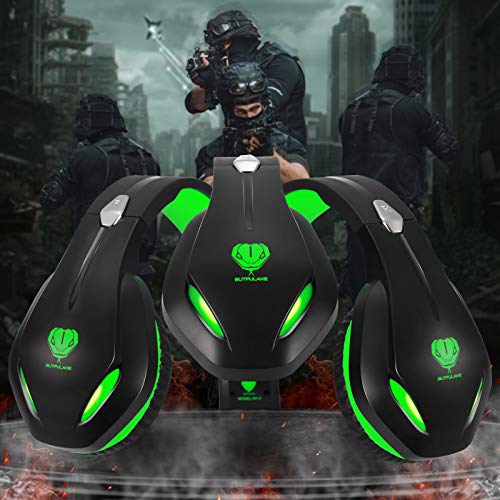 Auriculares para videojuegos con micrófono, auriculares profesionales de bajo ruido aislamiento sobre la oreja, con una tecla de silencio, luz LED para PC PS5, PS4, Xbox One (Negro-Verde)