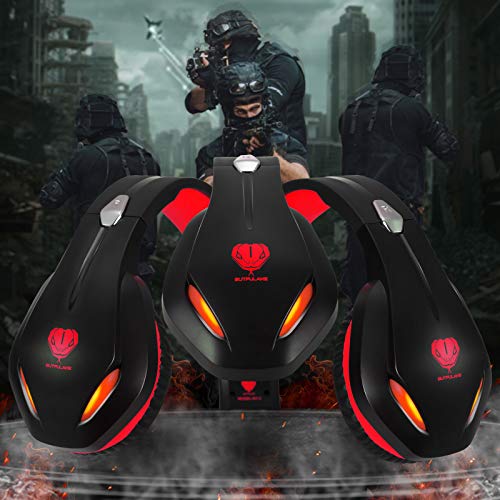 Auriculares para videojuegos con micrófono, auriculares profesionales de bajo ruido aislamiento sobre la oreja, con una tecla de silencio, luz LED para PC PS5, PS4, Xbox One (Negro-Rojo)