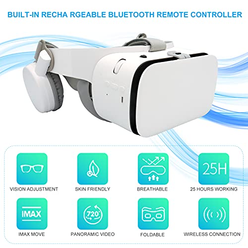 Auriculares VR, Auriculares de Realidad Virtual con Control Remoto VR para iPhone de 4.7-6.3 Pulgadas y teléfono Inteligente Android, Gafas VR Auriculares con Gafas para películas IMAX