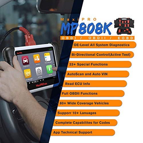 Autel MaxiPRO MP808K OBD2 Diagnósticos Coche Herramienta de Escáner(Diagnóstico de Nivel OE) 30 Servicios, Control Bidireccional/Prueba Activa/Codificación de Claves/AutoVIN, Avanzado de DS808, MP808