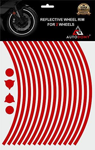 Autodomy Pegatinas Llantas Moto Reflectante Sport Juego Completo para 2 Llantas de 15" a 19" Pulgadas (Rojo Reflectante, Ancho 7 mm)
