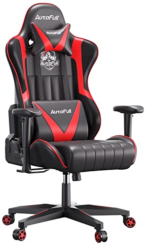 AutoFull Silla Gaming Ergon¡§?Mica Silla de Oficina Silla Gamer Cuero de PU Silla de Escritorio,Altura e inclinaci¡§?n Ajustables,Reposacabezas y Soporte Lumbar,Rojo (garant¡§AA de Tres a?os)