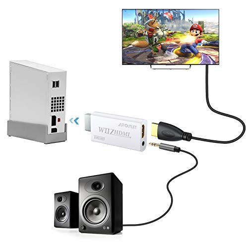 AUTOUTLET Adaptador Wii a HDMI, Convertidor Wii Hdmi 1080P / 720P Full HD, con Salida de Audio y Video de 3,5mm para Nintendo Wii, Monitor de TV, Proyector, Televisión, Blanco
