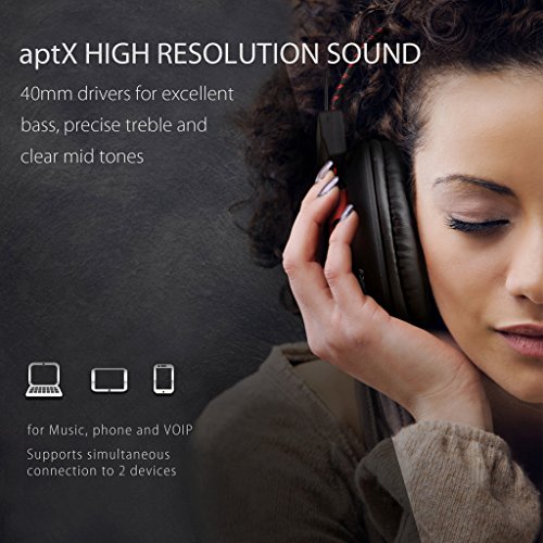 Avantree 40 Horas aptX Hi-Fi Auriculares Diadema Bluetooth Inalambricos para PC TV con micrófono, Over Ear Extra Cómodos y Ligeros, NFC, Inalámbrico con Cable Modo Dual - Audition