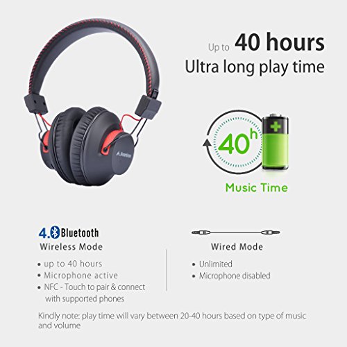 Avantree 40 Horas aptX Hi-Fi Auriculares Diadema Bluetooth Inalambricos para PC TV con micrófono, Over Ear Extra Cómodos y Ligeros, NFC, Inalámbrico con Cable Modo Dual - Audition