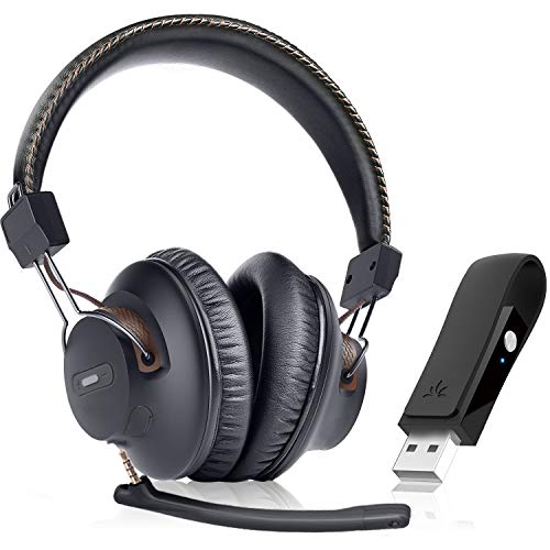 Avantree DG59(M) 40 Horas Auriculares Inalámbricos de Juego Conjunto con Micrófono Brazo Desmontable Bluetooth USB Audio Dongle para PS4 PS5 PC Portátil Ordenador, Chat & Música, Fácil de Silenciar