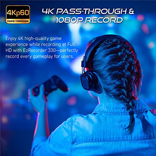 AVerMedia EZRecorder 330, 4K Pass-Through y grabación de 1080p, grabadora HDMI, PVR, DVR, programación programada, IR-Blaster, edición sin PC, fácil instalación