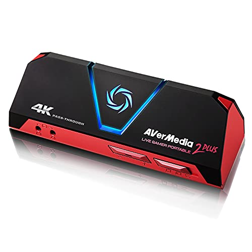 AVerMedia Live Gamer Portable 2 Plus, 4K Pass-Through, 4K Full HD 1080p60 USB Game Capture Ultra Low Latency, Grabar, Stream, Plug & Play, Party Chat para Xbox, Playstation, Nintendo Switch (GC513)