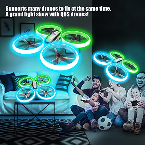 AVIALOGIC Q9s Drones para Niños,Dron Helicopteros Teledirigidos con Luces Azules & Verdes y Baterías Dobles, Cuadricóptero con Retención de Altitud y Modo Sin Cabeza, Regalos Para Niños