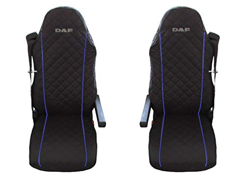 AVITON LTD – 2 x Camiones Fundas de Asiento Negro Fundas para Camiones DAF XF105 105LF Euro 5 Azul Refuerzo