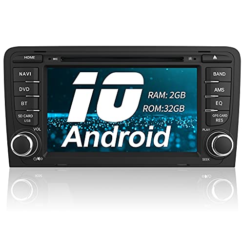 AWESAFE Android 10.0 [2GB+32GB] Radio Coche 7 Pulgadas con Pantalla Táctil 2 DIN para Audi A3/S3/RS3, Autoradio con Bluetooth/GPS/FM/CD DVD/USB/SD/WiFi/Carplay, Apoyo Mandos Volante y Aparcamiento