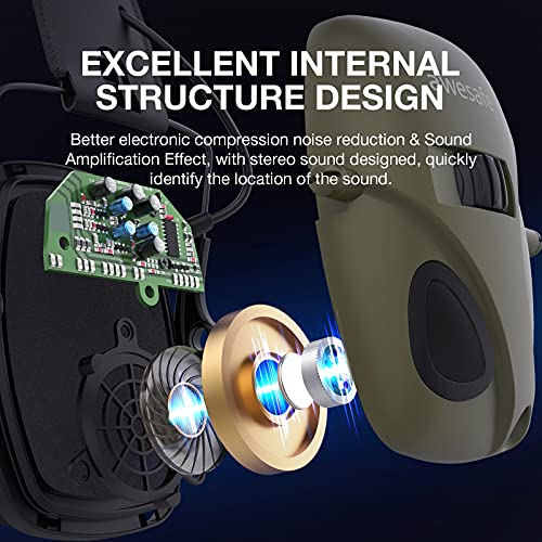 Awesafe Casco Tiro Electronico Protector Auditivo Auriculares de Caza Protectores para Oídos Especialmente Diseñados para Cazadores y Tiradores +Estuche Rígido Funda de almacenamiento (Verde