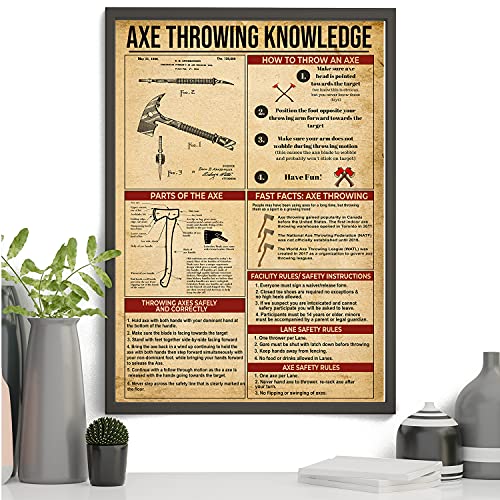 Axe Throwing Skills Knowledge - Póster de lienzo de hacha para lanzar hacha, impresión de soporte de lanzamiento, imagen de técnicas de lanzamiento, sin marco, 32 x 48 pulgadas