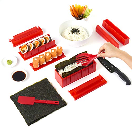 AYA Kit para Hacer Sushi - Equipo para Hacer Sushi Edición Cuchillo de Sushi y Tutoriales en Video Online - Set de Sushi de 11 Piezas - Fácil y Divertido - Rollitos de Maki.
