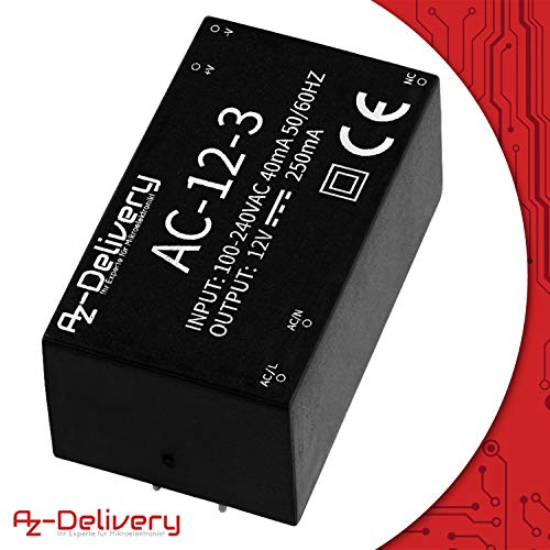 AZDelivery 220V a 12V Fuente de Alimentación Mini Compatible con Raspberry Pi con E-Book Incluido!