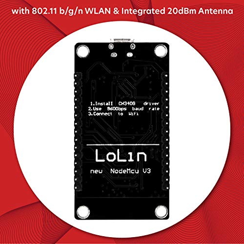 AZDelivery 3 pcs NodeMCU Lolin V3 Modulo ESP8266 ESP-12F WiFi con CH340 Tarjeta de Desarrollo WiFi 2.4 GHz Compatible con Arduino con E-Book Incluido!