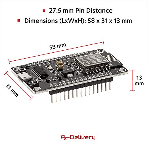 AZDelivery 3 pcs NodeMCU Lolin V3 Modulo ESP8266 ESP-12F WiFi con CH340 Tarjeta de Desarrollo WiFi 2.4 GHz Compatible con Arduino con E-Book Incluido!