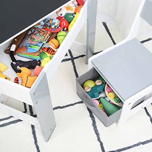 Baby Vivo Set Niños Actividad Mesa con 2 Sillas Infantil Escritorio Juego Cajas Niña y Niño Hecho de Madera - Maurice en Gris
