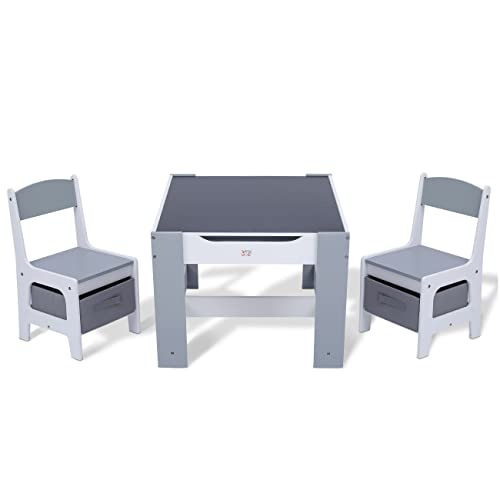 Baby Vivo Set Niños Actividad Mesa con 2 Sillas Infantil Escritorio Juego Cajas Niña y Niño Hecho de Madera - Maurice en Gris