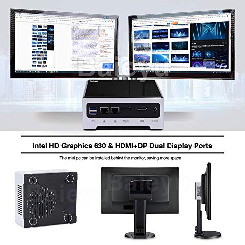Baieyu Mini PC i7, 32GB DDR4 256GB NVME SSD, Intel HD Graphics 630, Mini Ordenador Windows 10 Pro, Dual Band WiFi/Bluetooth 4.2/HDMI/DP/Gigabit Ethernet/4K HD