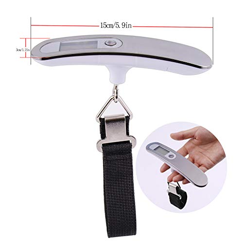Balanza de Mano Digital precisa para Equipaje de Viaje Escala de Equipaje Maleta Colgante de Peso con Correa 110 lb/50 kg LCD Luz de Fondo Función de Tara Apagado automático (A20 Correa)