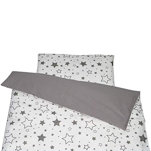 Balbina Juego de cama para bebé reversible ☆ estrellas 100 x 135 cm funda nórdica 40 x 60 cm funda de almohada |2 piezas 100% algodón con cremallera (estrellas grises)