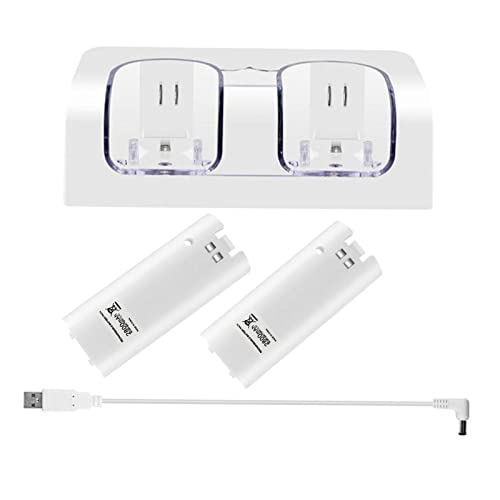 balikha Cargador de batería 2 en 1, estación de Carga con Cable Alargado, para Consola de Juegos Wii, Accesorios de Juego, Gamepad de Control Remoto - Blanco