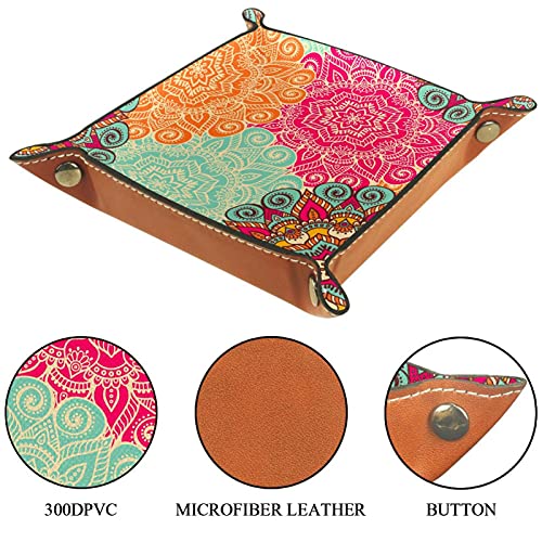 Bandeja de dados colorida Mandala estilo indio Bohemia Dice Rolling Tray Holder Caja de almacenamiento para RPG D&D Dice Tray y juegos de mesa, doble cara plegable portátil de cuero PU