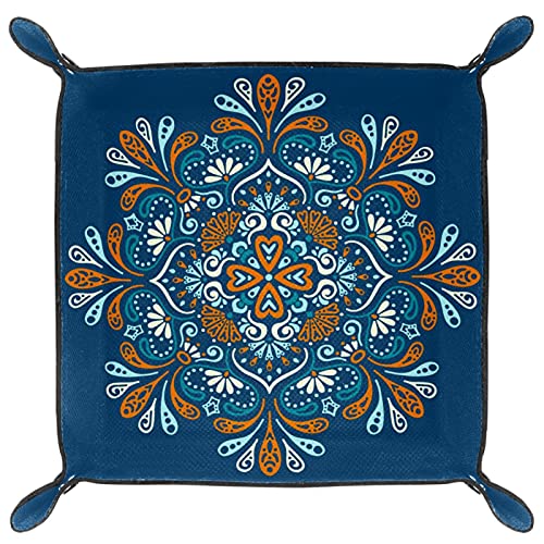 Bandeja de dados Mandala Boho Indian Bohemia Dice Rolling Tray Holder Caja de almacenamiento para RPG D&D Dice Tray y juegos de mesa, doble cara plegable portátil de piel sintética