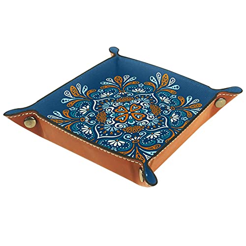 Bandeja de dados Mandala Boho Indian Bohemia Dice Rolling Tray Holder Caja de almacenamiento para RPG D&D Dice Tray y juegos de mesa, doble cara plegable portátil de piel sintética
