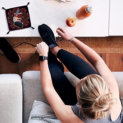 Bandeja de dados Mandala Boho Indian Dice Rolling Tray Holder Caja de almacenamiento para RPG D&D Dice Tray y juegos de mesa, doble cara plegable portátil de piel sintética