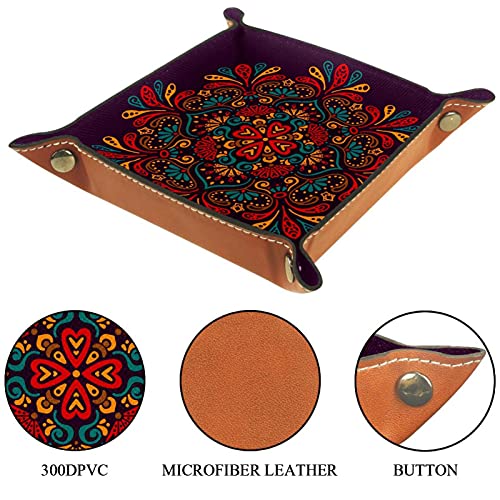 Bandeja de dados Mandala Boho Indian Dice Rolling Tray Holder Caja de almacenamiento para RPG D&D Dice Tray y juegos de mesa, doble cara plegable portátil de piel sintética