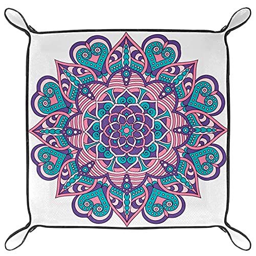 Bandeja de dados Mandala Boho Indian Florals Dice Tray Holder Caja de almacenamiento para RPG D&D Dice Tray y juegos de mesa, doble cara plegable portátil de piel sintética
