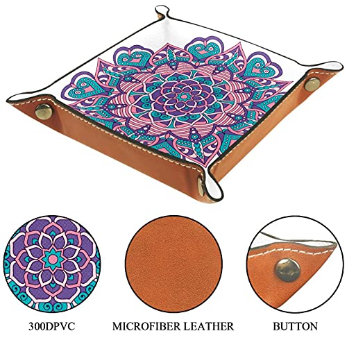 Bandeja de dados Mandala Boho Indian Florals Dice Tray Holder Caja de almacenamiento para RPG D&D Dice Tray y juegos de mesa, doble cara plegable portátil de piel sintética
