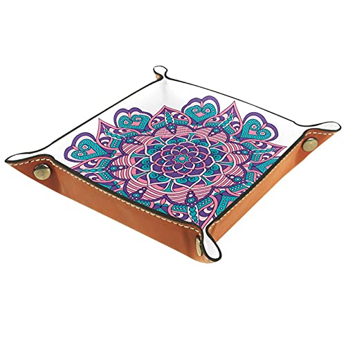 Bandeja de dados Mandala Boho Indian Florals Dice Tray Holder Caja de almacenamiento para RPG D&D Dice Tray y juegos de mesa, doble cara plegable portátil de piel sintética