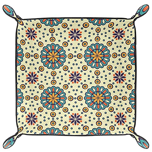 Bandeja de dados Mandala Boho Indian Retro Dice Rolling Tray Holder Caja de almacenamiento para RPG D&D Dice Tray y juegos de mesa, doble cara plegable portátil de piel sintética