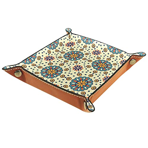 Bandeja de dados Mandala Boho Indian Retro Dice Rolling Tray Holder Caja de almacenamiento para RPG D&D Dice Tray y juegos de mesa, doble cara plegable portátil de piel sintética