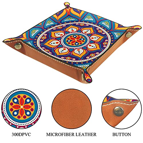 Bandeja de dados Mandala Boho Indian Vintage Colorido Dice Tray Holder Caja de almacenamiento para RPG D&D Dice Tray y juegos de mesa, doble cara plegable portátil de cuero PU