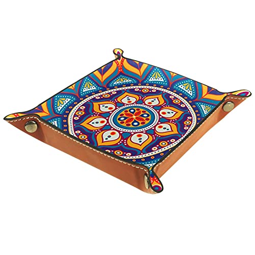 Bandeja de dados Mandala Boho Indian Vintage Colorido Dice Tray Holder Caja de almacenamiento para RPG D&D Dice Tray y juegos de mesa, doble cara plegable portátil de cuero PU