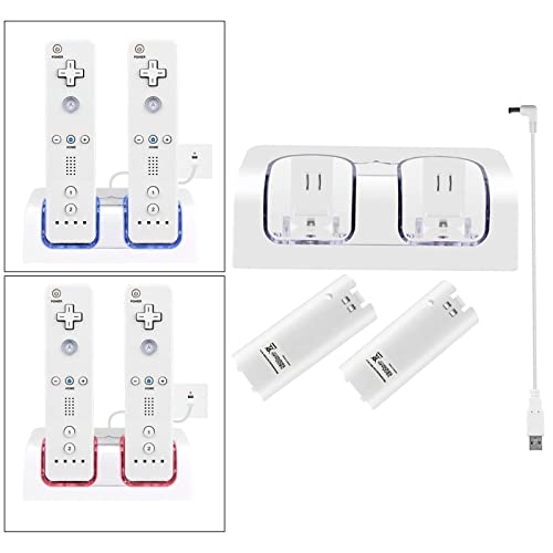 Baoblaze Estación de Carga de 2 Puertos, baterías Recargables, con Cable USB Cargador de batería para Consola de Juegos Wii Control Remoto Gamepad Accesorios - Blanco