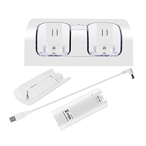 Baoblaze Estación de Carga de 2 Puertos, baterías Recargables, con Cable USB Cargador de batería para Consola de Juegos Wii Control Remoto Gamepad Accesorios - Blanco
