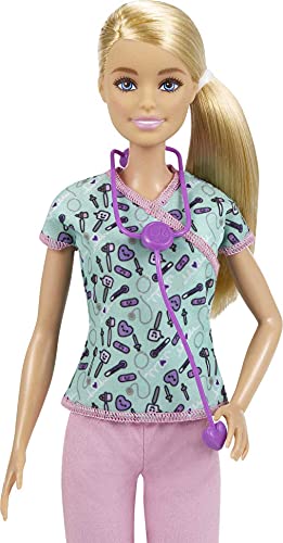Barbie quiero ser enfermera muñeca rubia con accesorios para niñas + 3 años (Mattel GTW39)