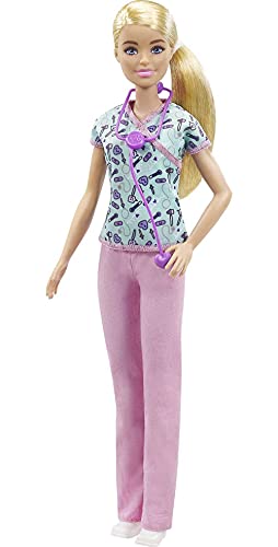 Barbie quiero ser enfermera muñeca rubia con accesorios para niñas + 3 años (Mattel GTW39)