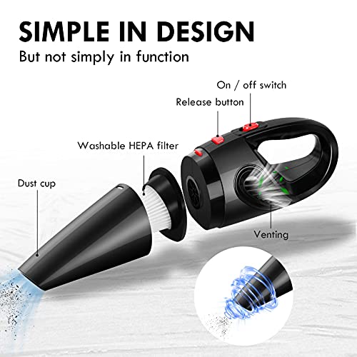 Barley Direct Aspirador De Mano Sin Cable, Aspirador Coche Potente 4500PA 120W, Aspiradora Seco Y Húmedo USB 3 Horas Carga Rápida 20Min Tiempo De Trabajo HEPA Filtro Lavable, para Pelos Casa Oficina