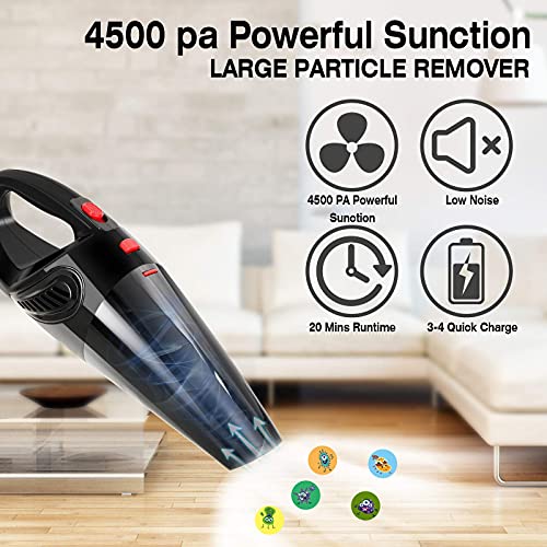 Barley Direct Aspirador De Mano Sin Cable, Aspirador Coche Potente 4500PA 120W, Aspiradora Seco Y Húmedo USB 3 Horas Carga Rápida 20Min Tiempo De Trabajo HEPA Filtro Lavable, para Pelos Casa Oficina