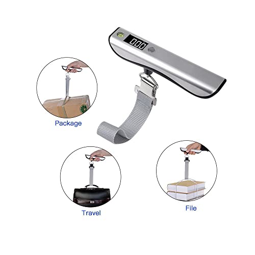 BáScula De Equipaje Digital, BáScula De Equipaje De Viaje, 50 Libras / 50 Kg, Pantalla LCD con RetroiluminacióN Azul, BáScula MóVil con Correa Resistente Y Gancho De Metal, Estilo De Lujo